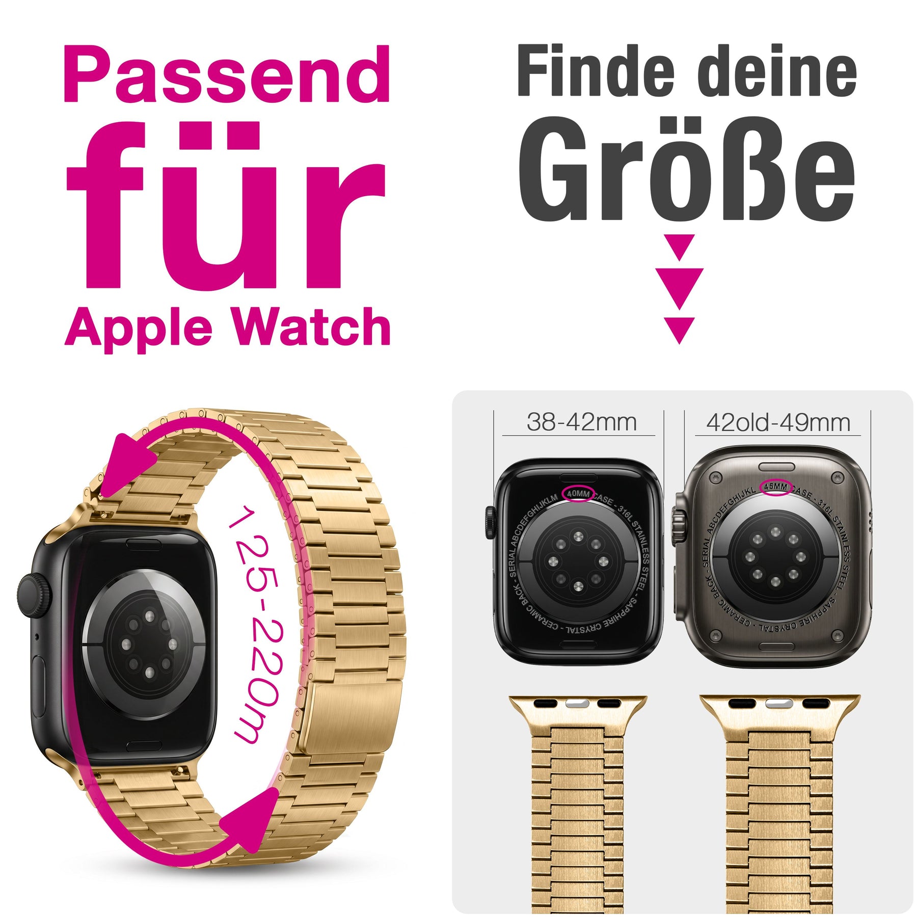 NALIA Chronos Edelstahl Armband kompatibel mit Apple Watch Armband SE iWatch Series 10 9 8 7 6 5 4 3 2 1 38/40/41/42mm, Magnetisches Loop-Armband aus Metall mit Schnellverschluss Sonnengold NALIA Metall Armband