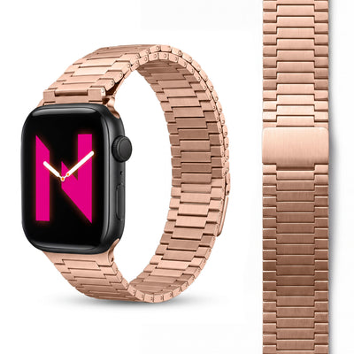 NALIA Chronos Edelstahl Armband kompatibel mit Apple Watch Armband SE iWatch Series 10 9 8 7 6 5 4 3 2 1 38/40/41/42mm, Magnetisches Loop-Armband aus Metall mit Schnellverschluss Kupferrosé NALIA Metall Armband