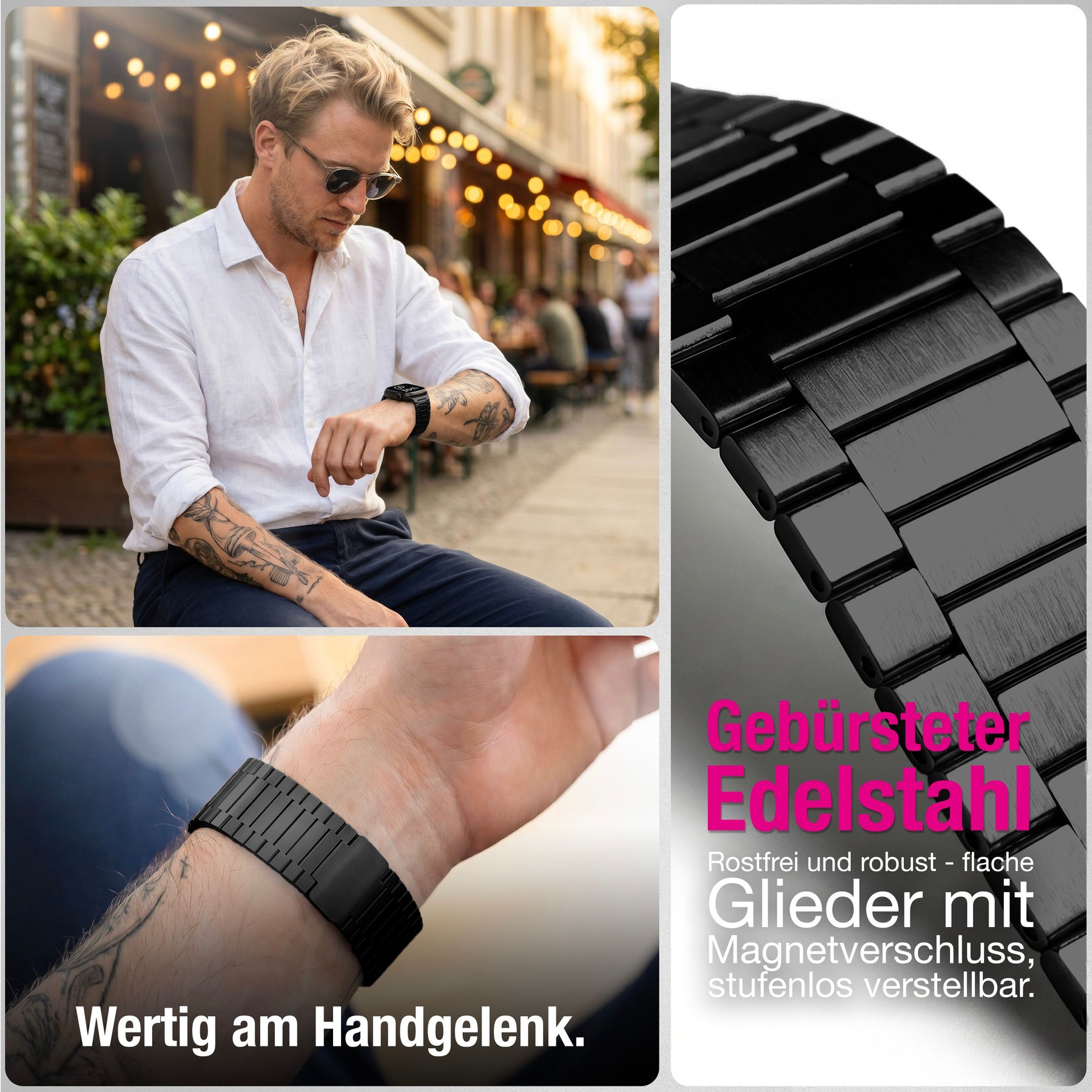 NALIA Chronos Edelstahl Armband kompatibel mit Apple Watch Armband SE iWatch Series 10 9 8 7 6 5 4 3 2 1 38/40/41/42mm, Magnetisches Loop-Armband aus Metall mit Schnellverschluss Nachtschwarz NALIA Metall Armband