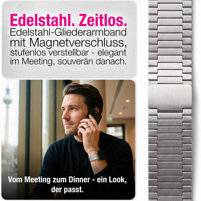 NALIA Chronos Edelstahl Armband kompatibel mit Apple Watch Armband SE iWatch Series 10 9 8 7 6 5 4 3 2 1 38/40/41/42mm, Magnetisches Loop-Armband aus Metall mit Schnellverschluss Mondsilber NALIA Metall Armband