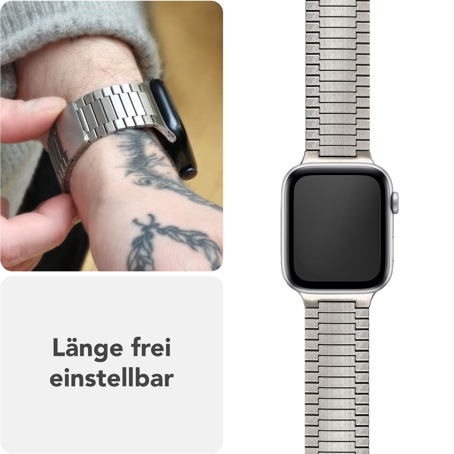NALIA Chronos Edelstahl Armband für Apple Watch Ultra/SE/10/9/8/7/6/5/4/3/2/1, Gehäusegröße 42/44/45/46/49mm, Magnetisches Metall Loop Ersatzarmband Mondsilber NALIA Metall Armband