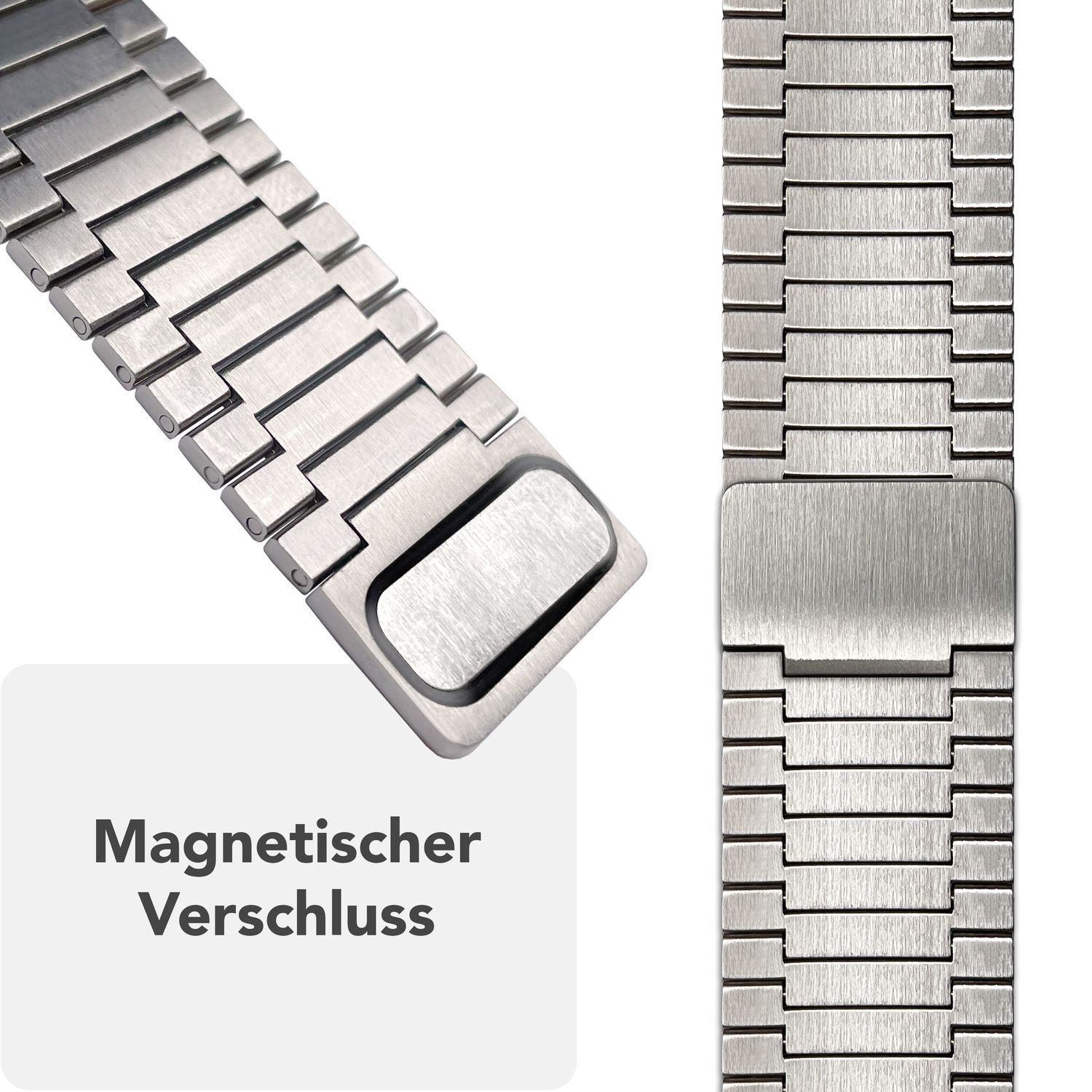 NALIA Chronos Edelstahl Armband für Apple Watch Ultra/SE/10/9/8/7/6/5/4/3/2/1, Gehäusegröße 42/44/45/46/49mm, Magnetisches Metall Loop Ersatzarmband Mondsilber NALIA Metall Armband