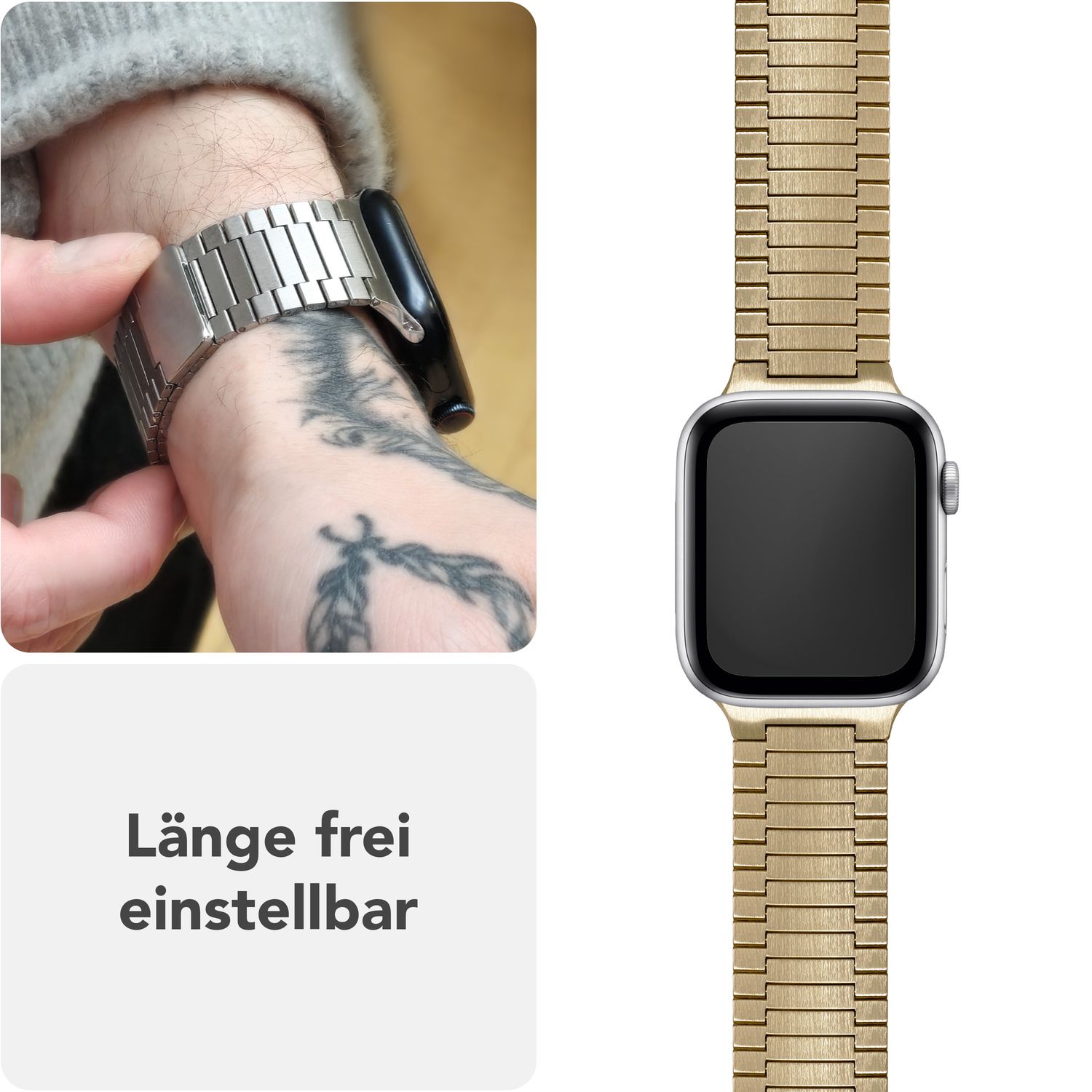 NALIA Chronos Edelstahl Armband für Apple Watch Ultra/SE/10/9/8/7/6/5/4/3/2/1, Gehäusegröße 42/44/45/46/49mm, Magnetisches Metall Loop Ersatzarmband Sonnengold NALIA Metall Armband
