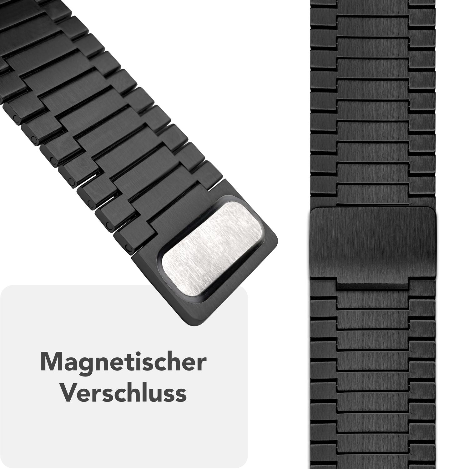 NALIA Chronos Edelstahl Armband für Apple Watch Ultra/SE/10/9/8/7/6/5/4/3/2/1, Gehäusegröße 42/44/45/46/49mm, Magnetisches Metall Loop Ersatzarmband Nachtschwarz NALIA Metall Armband