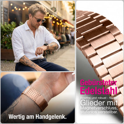 NALIA Chronos Metall Armband kompatibel mit Apple Watch Armband Ultra/SE iWatch Series 10 9 8 7 6 5 4 3 2 1, 42/44/45/46/49mm, Edelstahl Loop-Armband Magnetverschluss, Rostfrei Kupferrosé NALIA Metall Armband