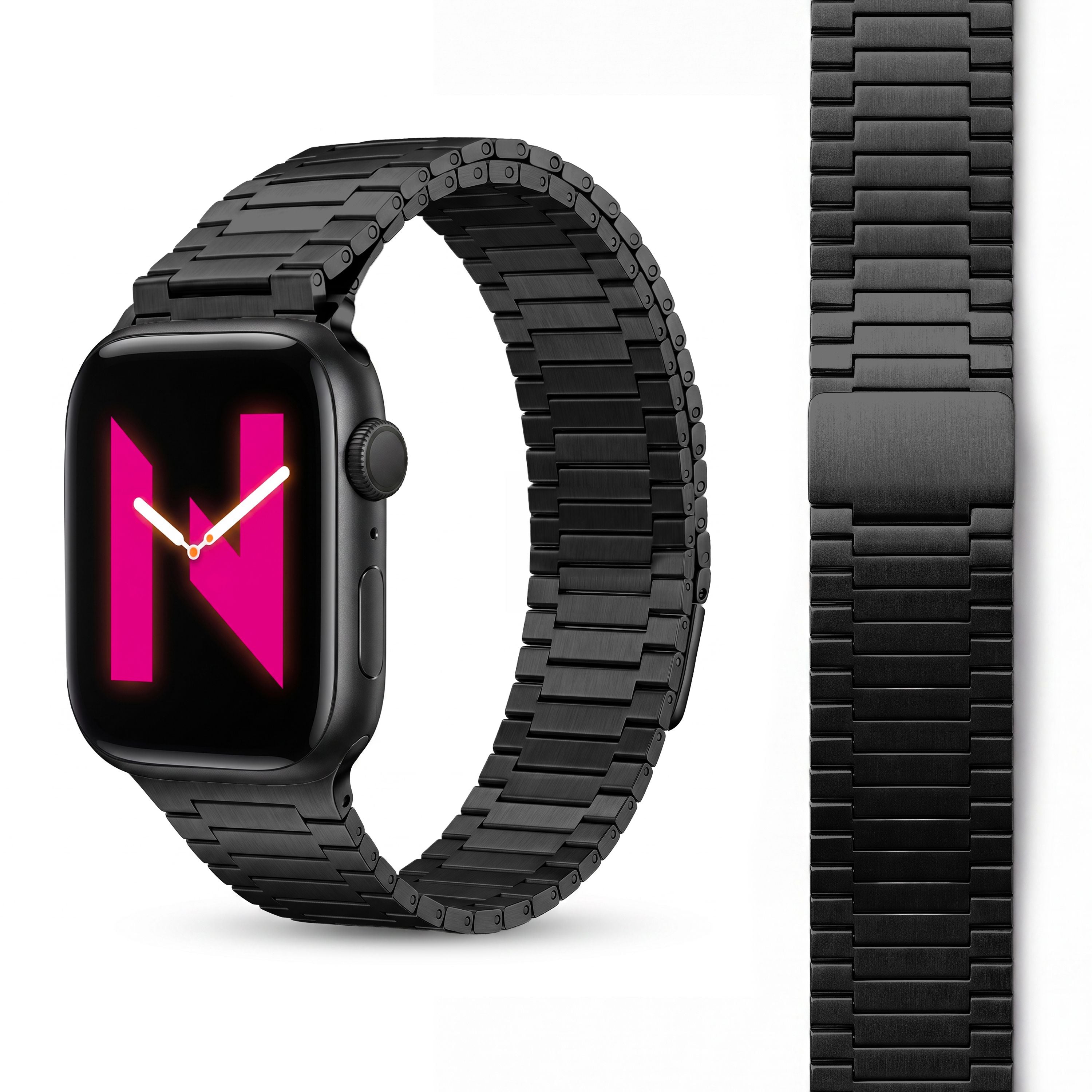NALIA Chronos Metall Armband kompatibel mit Apple Watch Armband Ultra/SE iWatch Series 10 9 8 7 6 5 4 3 2 1, 42/44/45/46/49mm, Edelstahl Loop-Armband Magnetverschluss, Rostfrei Nachtschwarz NALIA Metall Armband