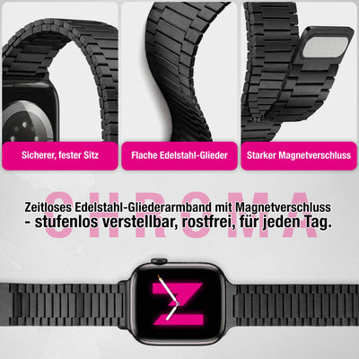 NALIA Chronos Metall Armband kompatibel mit Apple Watch Armband Ultra/SE iWatch Series 10 9 8 7 6 5 4 3 2 1, 42/44/45/46/49mm, Edelstahl Loop-Armband Magnetverschluss, Rostfrei Nachtschwarz NALIA Metall Armband