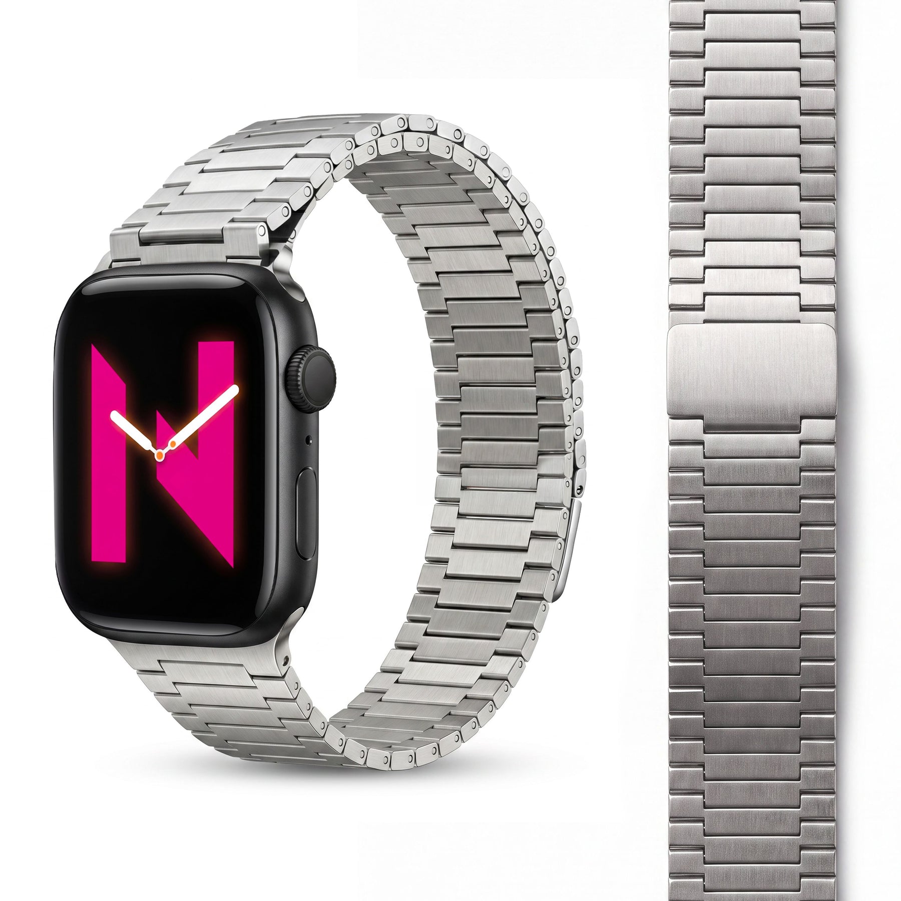 NALIA Chronos Metall Armband kompatibel mit Apple Watch Armband Ultra/SE iWatch Series 10 9 8 7 6 5 4 3 2 1, 42/44/45/46/49mm, Edelstahl Loop-Armband Magnetverschluss, Rostfrei Mondsilber NALIA Metall Armband