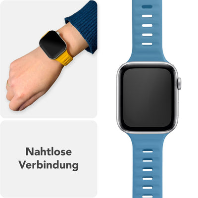 NALIA Motion Silikon Armband kompatibel mit Apple Watch Armband iWatch Series Ultra/SE 10 9 8 7 6 5 4 3 2 1, 42/44/45/46/49mm, Ersatzarmband Sportarmband Steck-Pin Verschluss Azurblau NALIA Silikon Armband