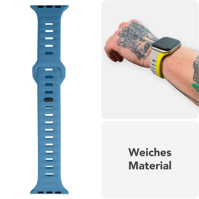 NALIA Motion Silikon Armband kompatibel mit Apple Watch Armband iWatch Series Ultra/SE 10 9 8 7 6 5 4 3 2 1, 42/44/45/46/49mm, Ersatzarmband Sportarmband Steck-Pin Verschluss Azurblau NALIA Silikon Armband