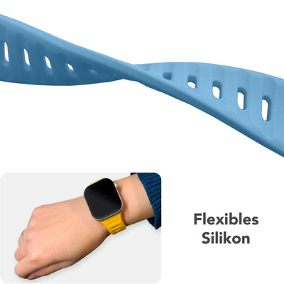 NALIA Motion Silikon Armband kompatibel mit Apple Watch Armband iWatch Series Ultra/SE 10 9 8 7 6 5 4 3 2 1, 42/44/45/46/49mm, Ersatzarmband Sportarmband Steck-Pin Verschluss Azurblau NALIA Silikon Armband