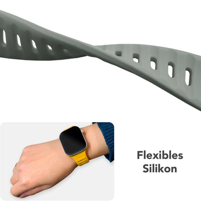 NALIA Motion Silikon Armband kompatibel mit Apple Watch Armband iWatch Series Ultra/SE 10 9 8 7 6 5 4 3 2 1, 42/44/45/46/49mm, Ersatzarmband Sportarmband Steck-Pin Verschluss Graphitgrau NALIA Silikon Armband