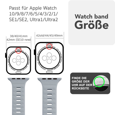 NALIA Motion Silikon Armband kompatibel mit Apple Watch Armband iWatch Series Ultra/SE 10 9 8 7 6 5 4 3 2 1, 42/44/45/46/49mm, Ersatzarmband Sportarmband Steck-Pin Verschluss Sandgrau NALIA Silikon Armband