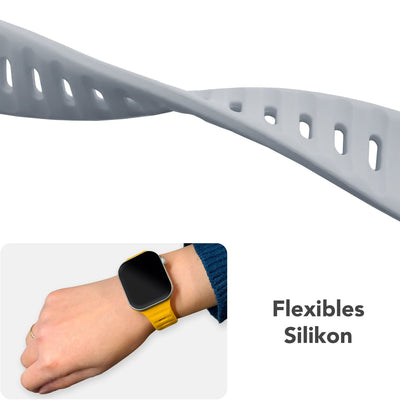 NALIA Motion Silikon Armband kompatibel mit Apple Watch Armband iWatch Series Ultra/SE 10 9 8 7 6 5 4 3 2 1, 42/44/45/46/49mm, Ersatzarmband Sportarmband Steck-Pin Verschluss Sandgrau NALIA Silikon Armband