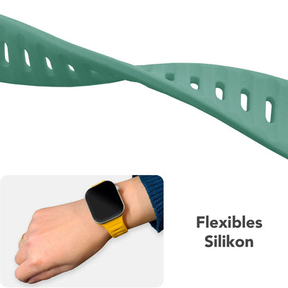 NALIA Motion Armband für Apple Watch Ultra/SE/10/9/8/7/6/5/4/3/2/1, Gehäusegröße 42/44/45/46/49mm, Soft Silikon Ersatz Sportarmband mit Steck-Pin Verschluss Fichtengrün NALIA Silikon Armband