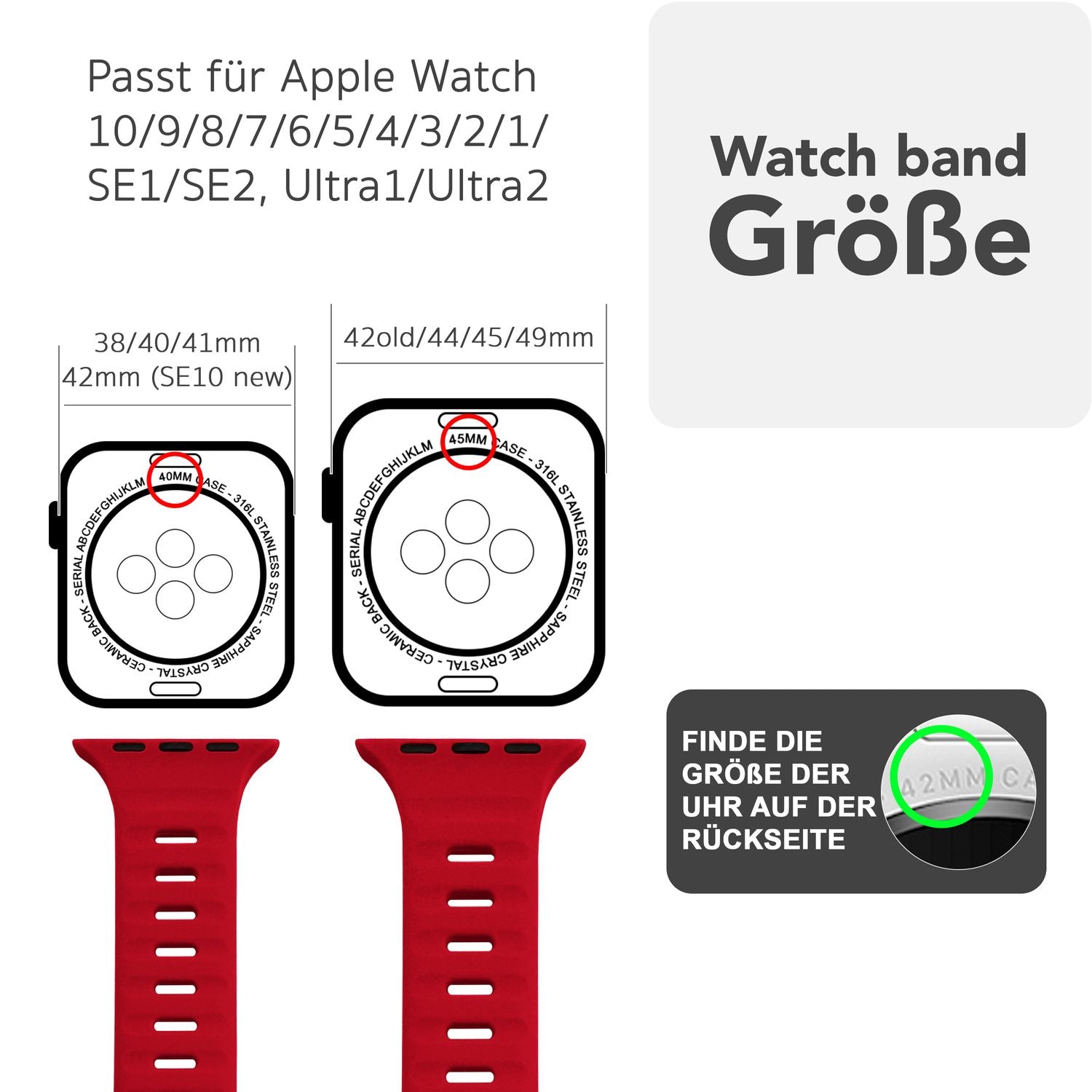 NALIA Motion Armband für Apple Watch Ultra/SE/10/9/8/7/6/5/4/3/2/1, Gehäusegröße 42/44/45/46/49mm, Soft Silikon Ersatz Sportarmband mit Steck-Pin Verschluss Karminrot NALIA Silikon Armband