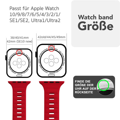 NALIA Motion Silikon Armband kompatibel mit Apple Watch Armband iWatch Series Ultra/SE 10 9 8 7 6 5 4 3 2 1, 42/44/45/46/49mm, Ersatzarmband Sportarmband Steck-Pin Verschluss Karminrot NALIA Silikon Armband