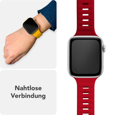 NALIA Motion Silikon Armband kompatibel mit Apple Watch Armband iWatch Series Ultra/SE 10 9 8 7 6 5 4 3 2 1, 42/44/45/46/49mm, Ersatzarmband Sportarmband Steck-Pin Verschluss Karminrot NALIA Silikon Armband