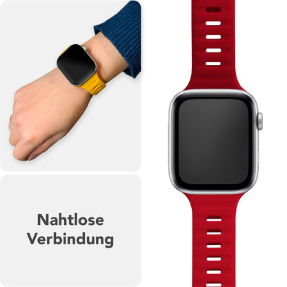 NALIA Motion Armband für Apple Watch Ultra/SE/10/9/8/7/6/5/4/3/2/1, Gehäusegröße 42/44/45/46/49mm, Soft Silikon Ersatz Sportarmband mit Steck-Pin Verschluss Karminrot NALIA Silikon Armband