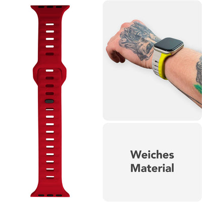 NALIA Motion Silikon Armband kompatibel mit Apple Watch Armband iWatch Series Ultra/SE 10 9 8 7 6 5 4 3 2 1, 42/44/45/46/49mm, Ersatzarmband Sportarmband Steck-Pin Verschluss Karminrot NALIA Silikon Armband