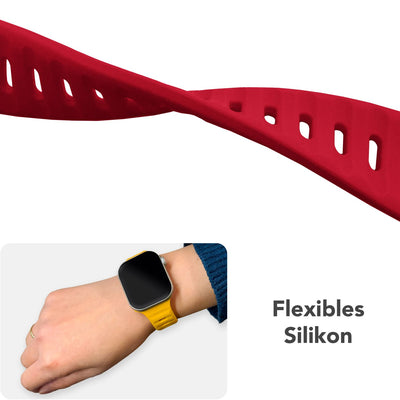 NALIA Motion Silikon Armband kompatibel mit Apple Watch Armband iWatch Series Ultra/SE 10 9 8 7 6 5 4 3 2 1, 42/44/45/46/49mm, Ersatzarmband Sportarmband Steck-Pin Verschluss Karminrot NALIA Silikon Armband