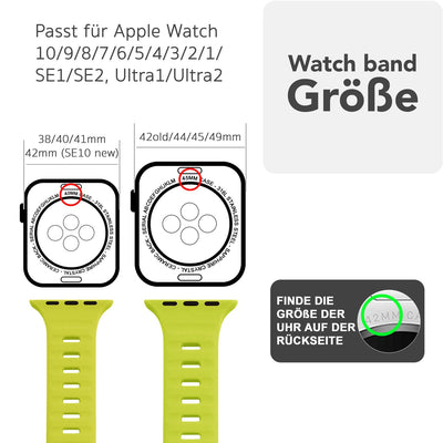 NALIA Motion Silikon Armband kompatibel mit Apple Watch Armband iWatch Series Ultra/SE 10 9 8 7 6 5 4 3 2 1, 42/44/45/46/49mm, Ersatzarmband Sportarmband Steck-Pin Verschluss Neon Gelb NALIA Silikon Armband