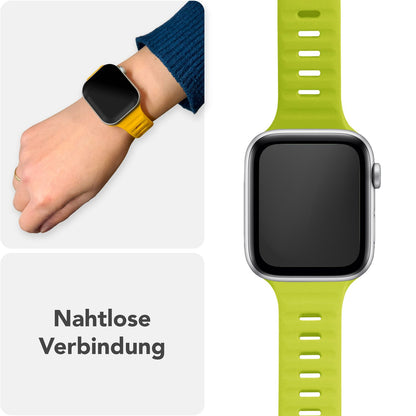 NALIA Motion Armband für Apple Watch Ultra/SE/10/9/8/7/6/5/4/3/2/1, Gehäusegröße 42/44/45/46/49mm, Soft Silikon Ersatz Sportarmband mit Steck-Pin Verschluss Neon Gelb NALIA Silikon Armband