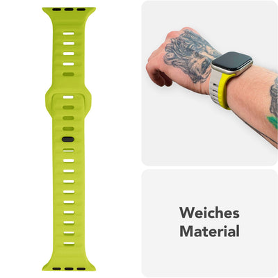NALIA Motion Silikon Armband kompatibel mit Apple Watch Armband iWatch Series Ultra/SE 10 9 8 7 6 5 4 3 2 1, 42/44/45/46/49mm, Ersatzarmband Sportarmband Steck-Pin Verschluss Neon Gelb NALIA Silikon Armband