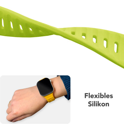 NALIA Motion Silikon Armband kompatibel mit Apple Watch Armband iWatch Series Ultra/SE 10 9 8 7 6 5 4 3 2 1, 42/44/45/46/49mm, Ersatzarmband Sportarmband Steck-Pin Verschluss Neon Gelb NALIA Silikon Armband