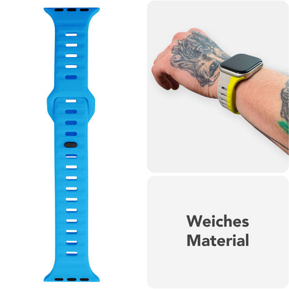 NALIA Motion Armband für Apple Watch Ultra/SE/10/9/8/7/6/5/4/3/2/1, Gehäusegröße 42/44/45/46/49mm, Soft Silikon Ersatz Sportarmband mit Steck-Pin Verschluss Königsblau NALIA Silikon Armband