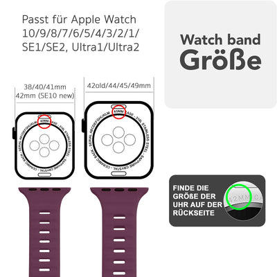 NALIA Motion Silikon Armband kompatibel mit Apple Watch Armband iWatch Series Ultra/SE 10 9 8 7 6 5 4 3 2 1, 42/44/45/46/49mm, Ersatzarmband Sportarmband Steck-Pin Verschluss Bordeauxrot NALIA Silikon Armband