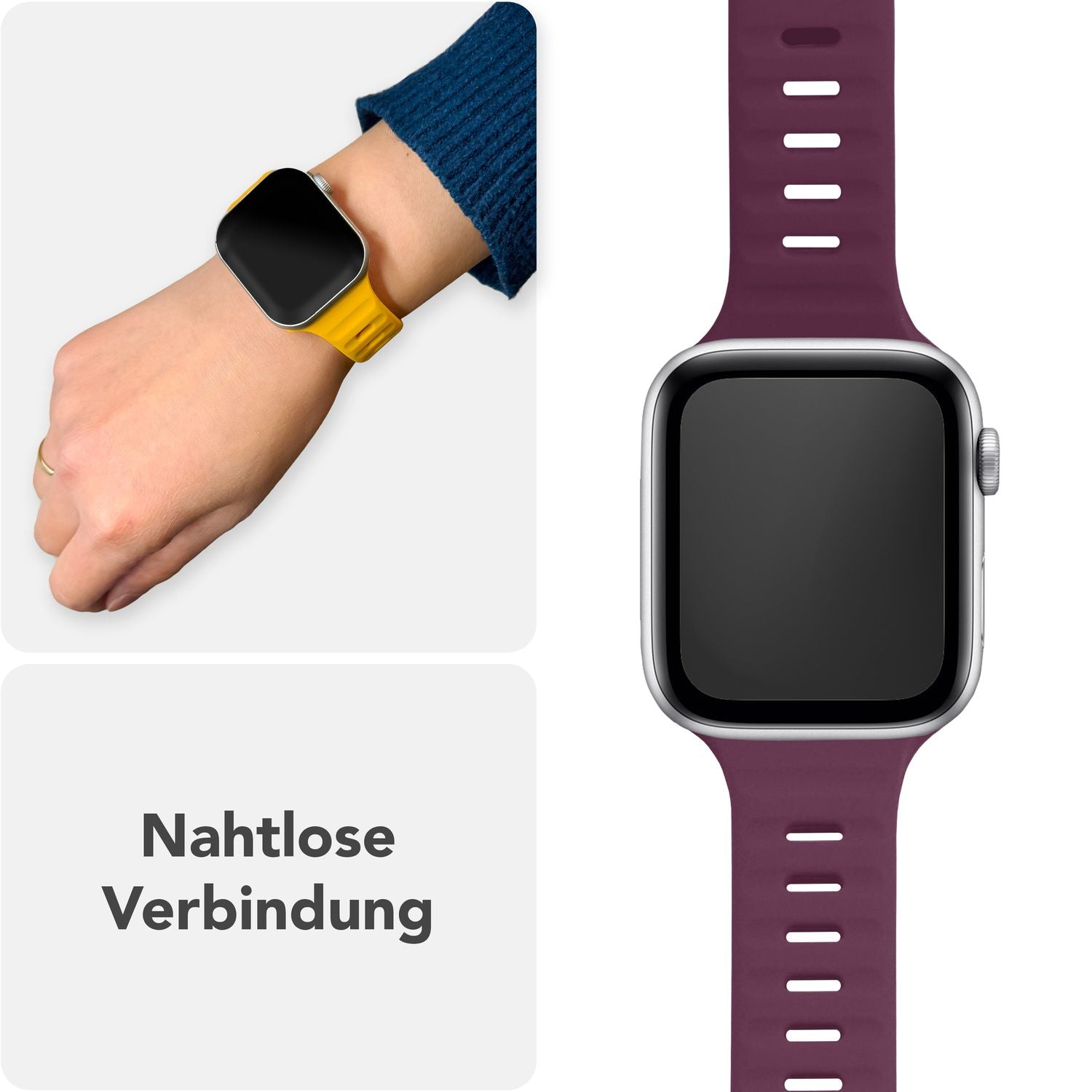 NALIA Motion Armband für Apple Watch Ultra/SE/10/9/8/7/6/5/4/3/2/1, Gehäusegröße 42/44/45/46/49mm, Soft Silikon Ersatz Sportarmband mit Steck-Pin Verschluss Bordeauxrot NALIA Silikon Armband