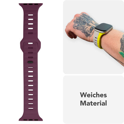 NALIA Motion Armband für Apple Watch Ultra/SE/10/9/8/7/6/5/4/3/2/1, Gehäusegröße 42/44/45/46/49mm, Soft Silikon Ersatz Sportarmband mit Steck-Pin Verschluss Bordeauxrot NALIA Silikon Armband