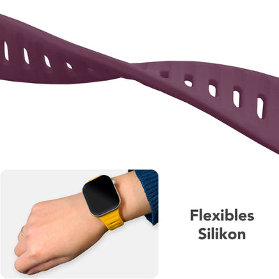 NALIA Motion Silikon Armband kompatibel mit Apple Watch Armband iWatch Series Ultra/SE 10 9 8 7 6 5 4 3 2 1, 42/44/45/46/49mm, Ersatzarmband Sportarmband Steck-Pin Verschluss Bordeauxrot NALIA Silikon Armband
