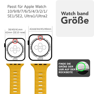 NALIA Motion Silikon Armband kompatibel mit Apple Watch Armband iWatch Series Ultra/SE 10 9 8 7 6 5 4 3 2 1, 42/44/45/46/49mm, Ersatzarmband Sportarmband Steck-Pin Verschluss Sonnengelb NALIA Silikon Armband