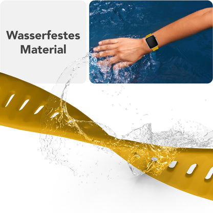 NALIA Motion Armband für Apple Watch Ultra/SE/10/9/8/7/6/5/4/3/2/1, Gehäusegröße 42/44/45/46/49mm, Soft Silikon Ersatz Sportarmband mit Steck-Pin Verschluss Sonnengelb NALIA Silikon Armband