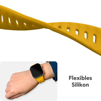 NALIA Motion Silikon Armband kompatibel mit Apple Watch Armband iWatch Series Ultra/SE 10 9 8 7 6 5 4 3 2 1, 42/44/45/46/49mm, Ersatzarmband Sportarmband Steck-Pin Verschluss Sonnengelb NALIA Silikon Armband