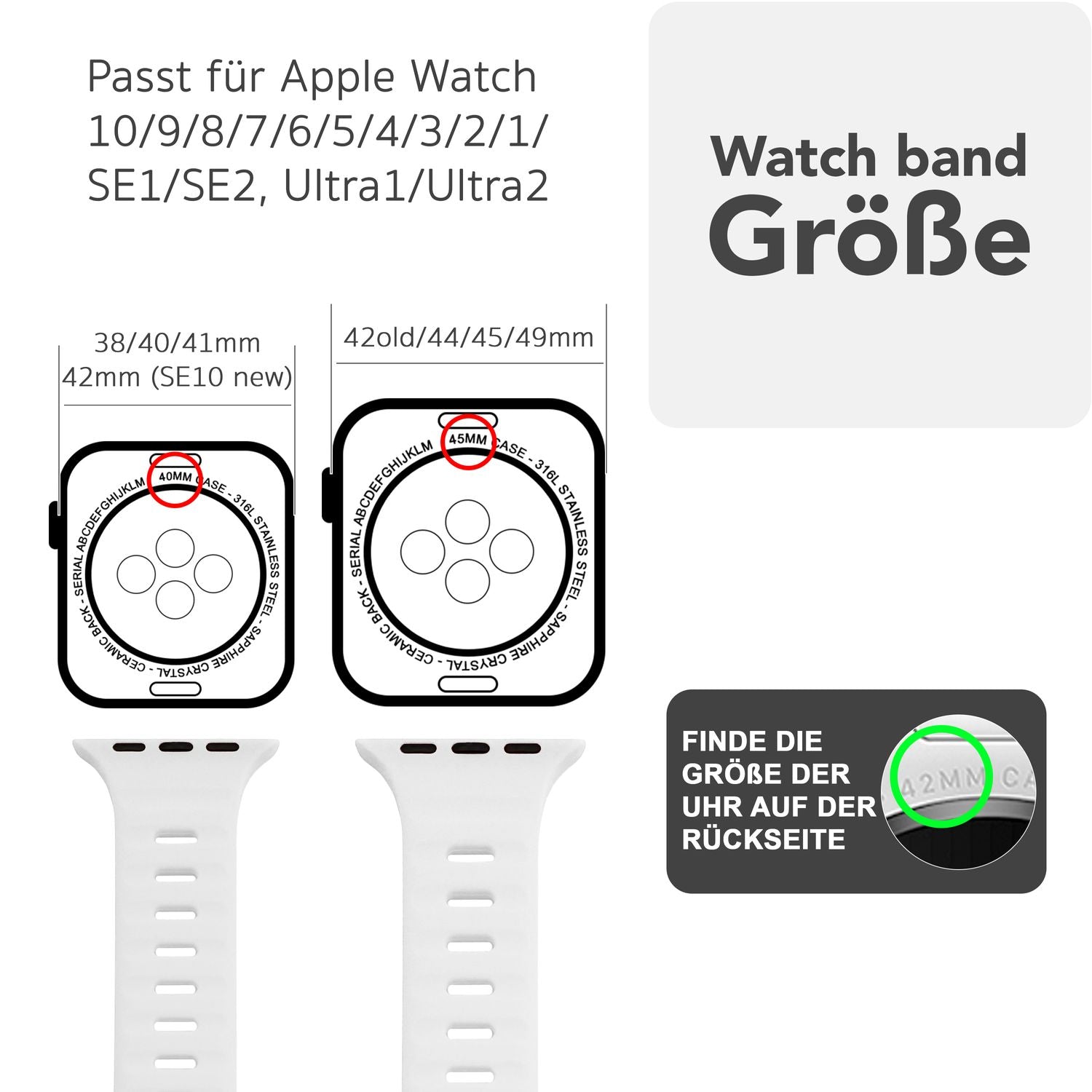 NALIA Motion Armband für Apple Watch Ultra/SE/10/9/8/7/6/5/4/3/2/1, Gehäusegröße 42/44/45/46/49mm, Soft Silikon Ersatz Sportarmband mit Steck-Pin Verschluss Eisweiss NALIA Silikon Armband