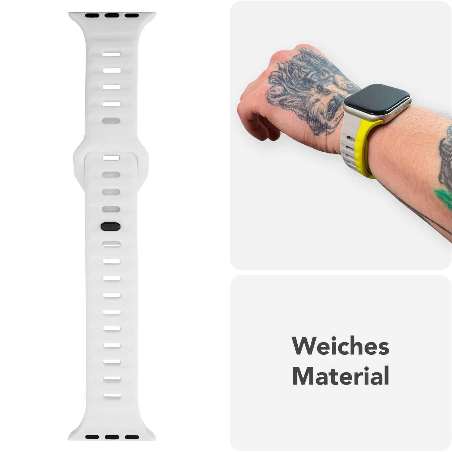 NALIA Motion Armband für Apple Watch Ultra/SE/10/9/8/7/6/5/4/3/2/1, Gehäusegröße 42/44/45/46/49mm, Soft Silikon Ersatz Sportarmband mit Steck-Pin Verschluss Eisweiss NALIA Silikon Armband