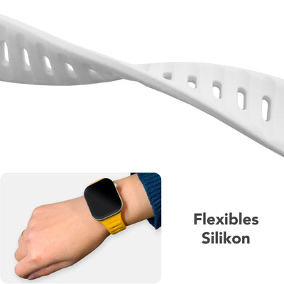 NALIA Motion Silikon Armband kompatibel mit Apple Watch Armband iWatch Series Ultra/SE 10 9 8 7 6 5 4 3 2 1, 42/44/45/46/49mm, Ersatzarmband Sportarmband Steck-Pin Verschluss Eisweiss NALIA Silikon Armband