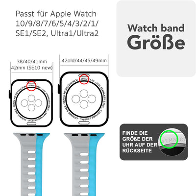 NALIA Motion Silikon Armband kompatibel mit Apple Watch Armband iWatch Series Ultra/SE 10 9 8 7 6 5 4 3 2 1, 42/44/45/46/49mm, Ersatzarmband Sportarmband Steck-Pin Verschluss Sturmblau Grau NALIA Silikon Armband
