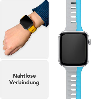 NALIA Motion Silikon Armband kompatibel mit Apple Watch Armband iWatch Series Ultra/SE 10 9 8 7 6 5 4 3 2 1, 42/44/45/46/49mm, Ersatzarmband Sportarmband Steck-Pin Verschluss Sturmblau Grau NALIA Silikon Armband