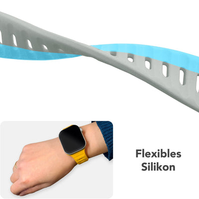 NALIA Motion Silikon Armband kompatibel mit Apple Watch Armband iWatch Series Ultra/SE 10 9 8 7 6 5 4 3 2 1, 42/44/45/46/49mm, Ersatzarmband Sportarmband Steck-Pin Verschluss Sturmblau Grau NALIA Silikon Armband