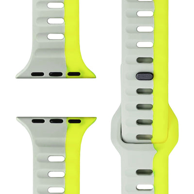 NALIA Motion Silikon Armband kompatibel mit Apple Watch Armband iWatch Series Ultra/SE 10 9 8 7 6 5 4 3 2 1, 42/44/45/46/49mm, Ersatzarmband Sportarmband Steck-Pin Verschluss Leuchtgelb Grau NALIA Silikon Armband