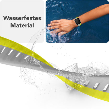 NALIA Motion Armband für Apple Watch Ultra/SE/10/9/8/7/6/5/4/3/2/1, Gehäusegröße 42/44/45/46/49mm, Soft Silikon Ersatz Sportarmband mit Steck-Pin Verschluss Leuchtgelb Grau NALIA Silikon Armband