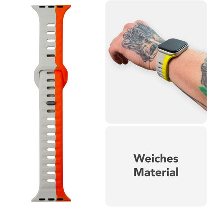 NALIA Motion Armband für Apple Watch Ultra/SE/10/9/8/7/6/5/4/3/2/1, Gehäusegröße 42/44/45/46/49mm, Soft Silikon Ersatz Sportarmband mit Steck-Pin Verschluss Rubinrot Grau NALIA Silikon Armband