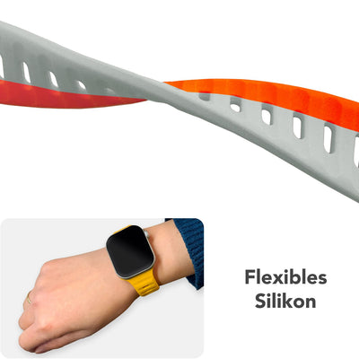 NALIA Motion Silikon Armband kompatibel mit Apple Watch Armband iWatch Series Ultra/SE 10 9 8 7 6 5 4 3 2 1, 42/44/45/46/49mm, Ersatzarmband Sportarmband Steck-Pin Verschluss Rubinrot Grau NALIA Silikon Armband