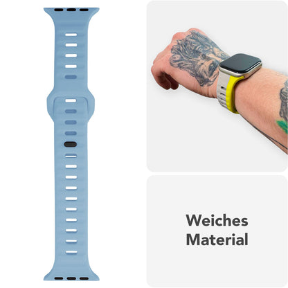 NALIA Motion Armband für Apple Watch Ultra/SE/10/9/8/7/6/5/4/3/2/1, Gehäusegröße 42/44/45/46/49mm, Soft Silikon Ersatz Sportarmband mit Steck-Pin Verschluss Ozeanblau NALIA Silikon Armband