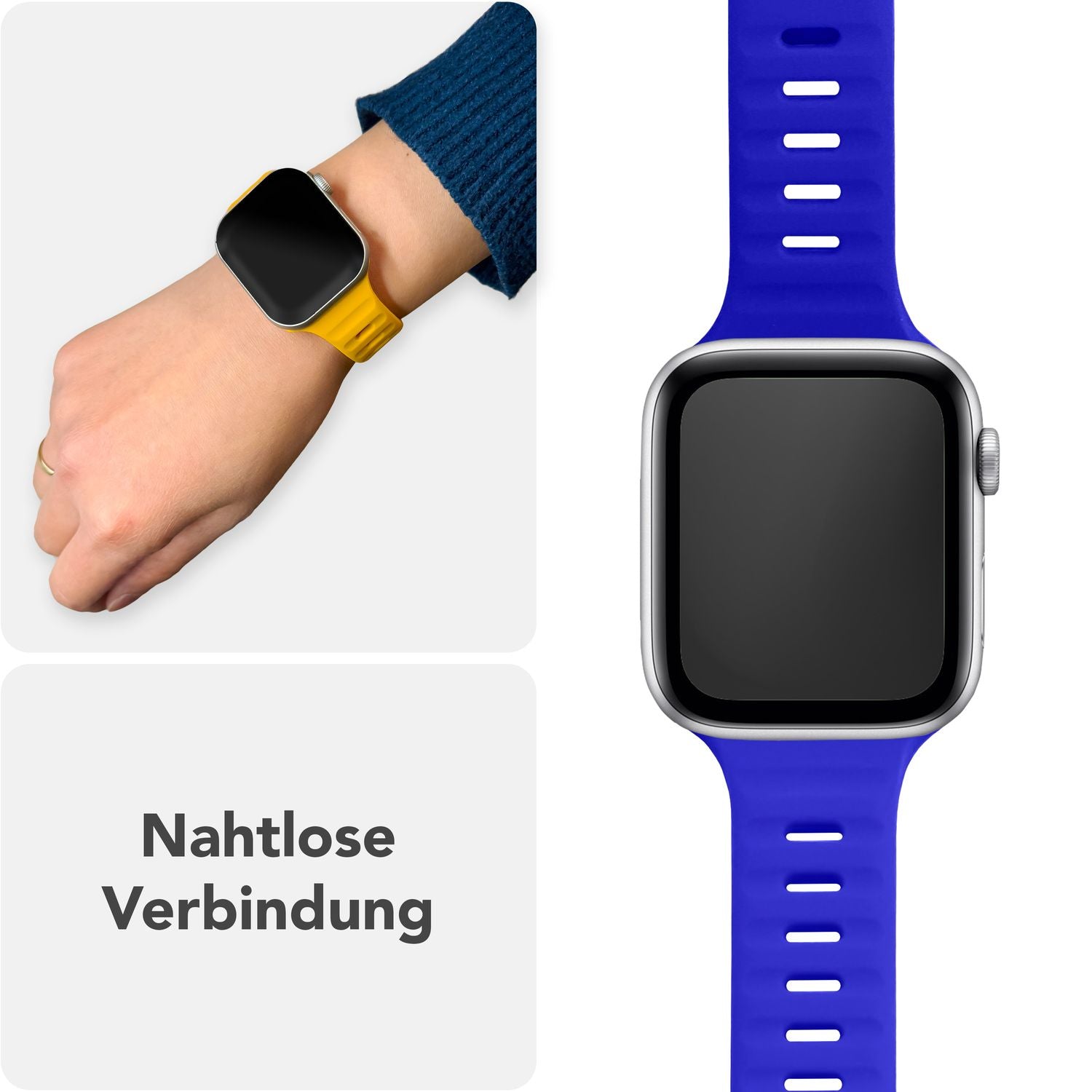 NALIA Motion Armband für Apple Watch Ultra/SE/10/9/8/7/6/5/4/3/2/1, Gehäusegröße 42/44/45/46/49mm, Soft Silikon Ersatz Sportarmband mit Steck-Pin Verschluss Tiefblau NALIA Silikon Armband