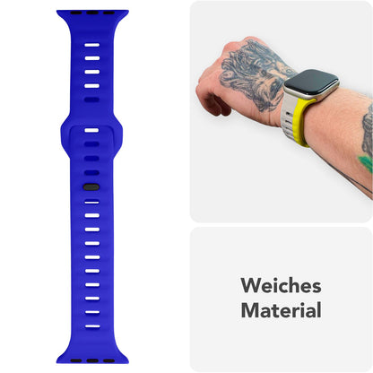 NALIA Motion Armband für Apple Watch Ultra/SE/10/9/8/7/6/5/4/3/2/1, Gehäusegröße 42/44/45/46/49mm, Soft Silikon Ersatz Sportarmband mit Steck-Pin Verschluss Tiefblau NALIA Silikon Armband